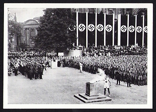 1936 'Arrival of the Torchbearer at the Lustgarten', Summer Olympics (XI Olympiad), Germany, Third Reich Nazi Propaganda Postcard