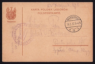 1917 (19 May) Polish Legion in Austro-Hungarian Army, Field Post Postcard from Warsaw to Field Post No 378, Faint Purple Postmark of the Polish Legions