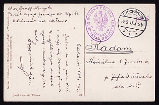 1917 (14 May) Polish Legion in Austro-Hungarian Army, Picture Field Post Postcard from Ciechanow to Radom, Purple Postmark of the District Recruitment Office of the Polish Army in Ciechanów