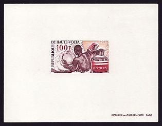 1965 100fr Burkina Faso 'Potiers' Proof Sheetlet, Epreuve de Luxe, French Community Deluxe Presentation Miniature Sheet