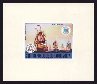 1976 200fr Burkina Faso 'Battle of Cape St. Vincent' Proof Sheetlet, Epreuve de Luxe, French Community Deluxe Presentation Miniature Sheet