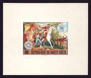 1976 300fr Burkina Faso 'Peter Francisco's bravery' Proof Sheetlet, Epreuve de Luxe, French Community Deluxe Presentation Miniature Sheet