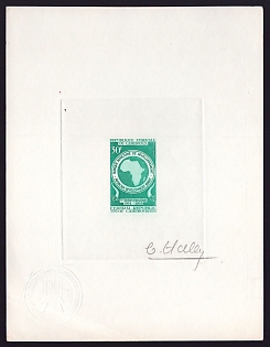 1915 30fr Cameroon 'Map of Africa' Sunken Die Proof Sheetlet, Epreuve de Luxe, French Community Deluxe Presentation Miniature Sheet