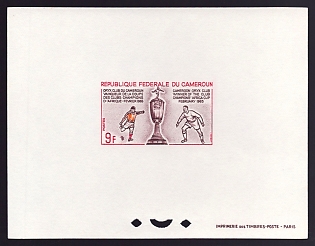 1965 9fr Cameroon 'Soccer Players and Africa Cup' Proof Sheetlet, Epreuve de Luxe, French Community Deluxe Presentation Miniature Sheet