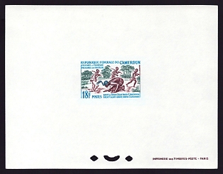 1965 18fr Cameroon 'Great Calao's dance (North Cameroun)' Proof Sheetlet, Epreuve de Luxe, French Community Deluxe Presentation Miniature Sheet