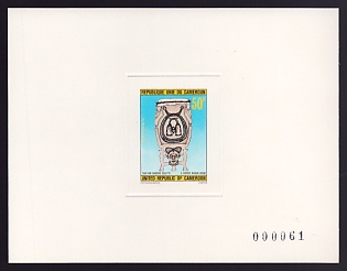 1978 50fr Cameroon 'Carved Bamun Drum' Sunken Proof Sheetlet, Epreuve de Luxe, French Community Deluxe Presentation Miniature Sheet