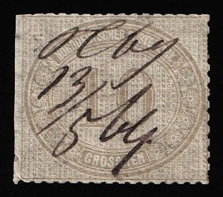 1869 10gr North German Confederation, German States, Germany, Pen Cancel