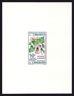 1969 50fr Cameroon 'Aristolochia elegans' Sunken Proof Sheetlet, Epreuve de Luxe, French Community Deluxe Presentation Miniature Sheet