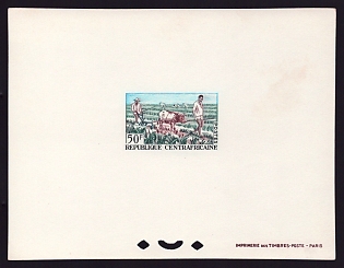 1965 50fr Central African 'Ox pulling harrow' Proof Sheetlet, Epreuve de Luxe, French Community Deluxe Presentation Miniature Sheet