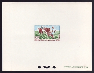 1965 85fr Central African 'Team of oxen in field' Proof Sheetlet, Epreuve de Luxe, French Community Deluxe Presentation Miniature Sheet