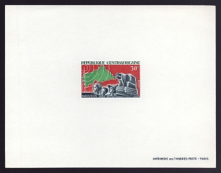 1967 30fr Central African 'Map, Radio Tower, Projector and People' Proof Sheetlet, Epreuve de Luxe, French Community Deluxe Presentation Miniature Sheet