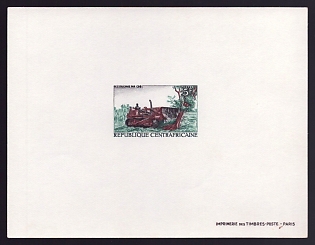 1968 5fr Central African 'Bulldozer Clearing Land' Proof Sheetlet, Epreuve de Luxe, French Community Deluxe Presentation Miniature Sheet