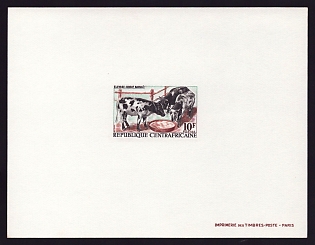 1968 10fr Central African 'Baoule cattle' Proof Sheetlet, Epreuve de Luxe, French Community Deluxe Presentation Miniature Sheet