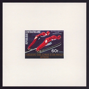 1976 60fr Central African 'Karl Schnabel and Toni Innauer' Proof Sheetlet, Epreuve de Luxe, French Community Deluxe Presentation Miniature Sheet