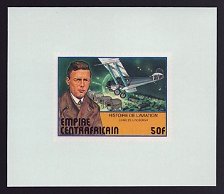 1977 50fr Central African 'Lindbergh over Paris' Proof Sheetlet, Epreuve de Luxe, French Community Deluxe Presentation Miniature Sheet