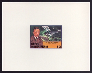 1977 50fr Central African 'Lindbergh over Paris' Proof Sheetlet, Epreuve de Luxe, French Community Deluxe Presentation Miniature Sheet