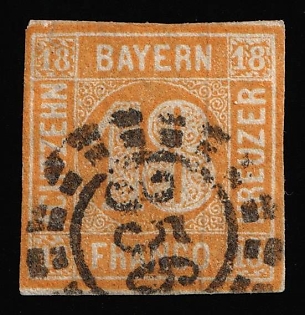 1850 18kr Bavaria, German States, Germany, Circular Postmark