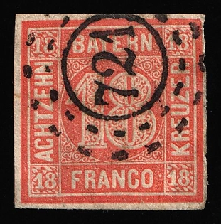 1862 18kr Bavaria, German States, Germany, Circular Postmark