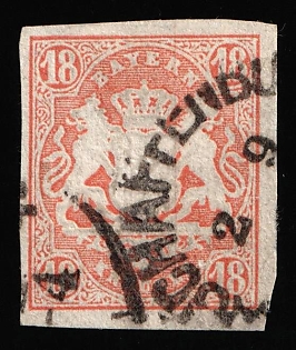 1867 18kr Bavaria, German States, Germany, Circular Datestamp