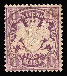1875 1m Bavaria, German States, Germany, Circular Datestamp
