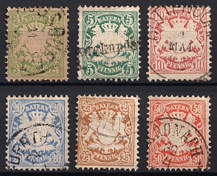 1876 Bavaria, German States, Germany, Complete Set, Circular Datestamps