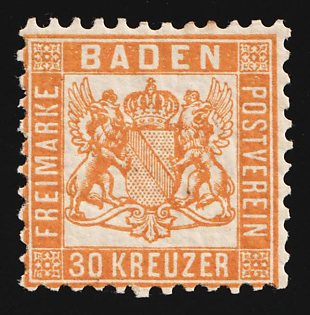 1862 30kr Baden, German States, Germany