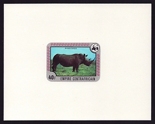 1978 40fr Central African 'Rhinoceros' Proof Sheetlet, Epreuve de Luxe, French Community Deluxe Presentation Miniature Sheet