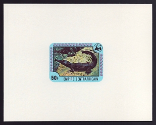 1978 50fr Central African 'Slender-nosed crocodile' Proof Sheetlet, Epreuve de Luxe, French Community Deluxe Presentation Miniature Sheet