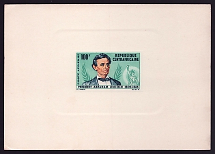 1965 100fr Central African 'Lincoln and Statue of Liberty' Sunken Proof Sheetlet, Epreuve de Luxe, French Community Deluxe Presentation Miniature Sheet