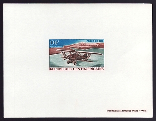 1967 100fr Central African 'Potez 25 TOE' Airmail Proof Sheetlet, Epreuve de Luxe, French Community Deluxe Presentation Miniature Sheet