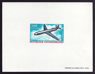 1967 500fr Central African 'Caravelle 11R' Airmail Proof Sheetlet, Epreuve de Luxe, French Community Deluxe Presentation Miniature Sheet