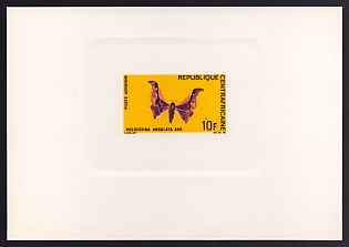 1969 10fr Central African 'Holocerina Angulata Aur' Sunken Proof Sheetlet, Epreuve de Luxe, French Community Deluxe Presentation Miniature Sheet