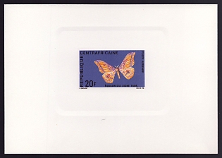 1969 20fr Central African 'Nudaurelia dione fabr' Sunken Proof Sheetlet, Epreuve de Luxe, French Community Deluxe Presentation Miniature Sheet