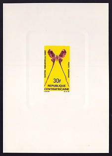 1969 30fr Central African 'Eustera troglophylia hamp., vert' Sunken Proof Sheetlet, Epreuve de Luxe, French Community Deluxe Presentation Miniature Sheet