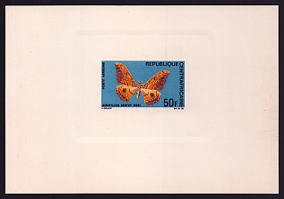 1969 50fr Central African 'Aurivillius aratus west' Sunken Proof Sheetlet, Epreuve de Luxe, French Community Deluxe Presentation Miniature Sheet