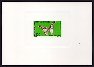 1969 100fr Central African 'Epiphora albida druce' Sunken Proof Sheetlet, Epreuve de Luxe, French Community Deluxe Presentation Miniature Sheet