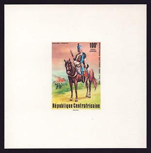 1976 100fr Central African 'French Hussar' Proof Sheetlet, Epreuve de Luxe, French Community Deluxe Presentation Miniature Sheet