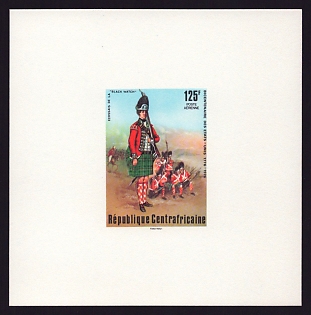 1976 125fr Central African 'Scottish “Black Watch”' Proof Sheetlet, Epreuve de Luxe, French Community Deluxe Presentation Miniature Sheet