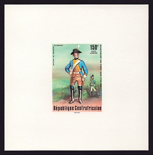 1976 150fr Central African 'German dragoon' Proof Sheetlet, Epreuve de Luxe, French Community Deluxe Presentation Miniature Sheet