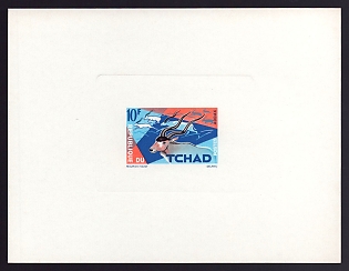 1965 10fr Chad 'Addax' Sunken Proof Sheetlet, Epreuve de Luxe, French Community Deluxe Presentation Miniature Sheet