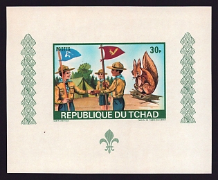 1972 30fr Chad 'Scout Greeting' Proof Sheetlet, Epreuve de Luxe, French Community Deluxe Presentation Miniature Sheet
