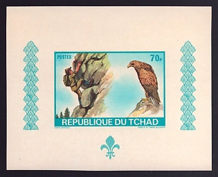 1972 70fr Chad 'Mountain climbing' Proof Sheetlet, Epreuve de Luxe, French Community Deluxe Presentation Miniature Sheet