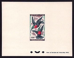 1961-63 100fr Chad 'Scarlet-chested sunbird' Airmail Proof Sheetlet, Epreuve de Luxe, French Community Deluxe Presentation Miniature Sheet
