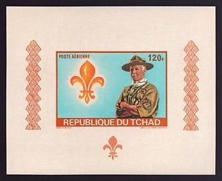 1972 120fr Chad 'Lord Baden Powell' Airmail Proof Sheetlet, Epreuve de Luxe, French Community Deluxe Presentation Miniature Sheet