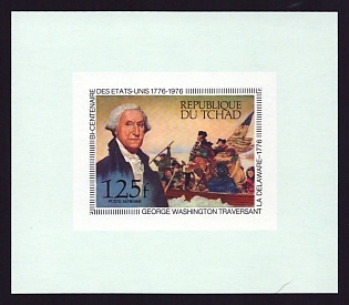 1976 125fr Chad 'Washington crossing Delaware' Airmail Proof Sheetlet, Epreuve de Luxe, French Community Deluxe Presentation Miniature Sheet