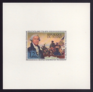 1976 125fr Chad 'Washington crossing Delaware' Airmail Proof Sheetlet, Epreuve de Luxe, French Community Deluxe Presentation Miniature Sheet