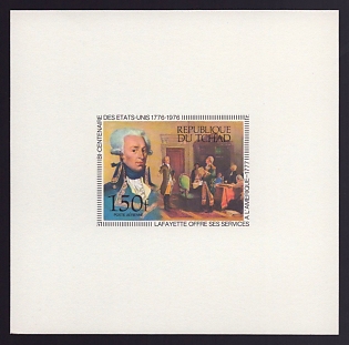 1976 150fr Chad 'Lafayette offering his services to America' Airmail Proof Sheetlet, Epreuve de Luxe, French Community Deluxe Presentation Miniature Sheet