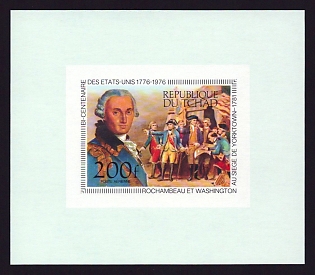 1976 200fr Chad 'Rochambeau at Yorktown with Washington' Airmail Proof Sheetlet, Epreuve de Luxe, French Community Deluxe Presentation Miniature Sheet