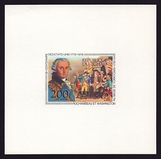 1976 200fr Chad 'Rochambeau at Yorktown with Washington' Airmail Proof Sheetlet, Epreuve de Luxe, French Community Deluxe Presentation Miniature Sheet