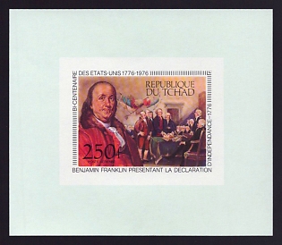 1976 250fr Chad 'Franklin presenting Declaration of Independence' Airmail Proof Sheetlet, Epreuve de Luxe, French Community Deluxe Presentation Miniature Sheet